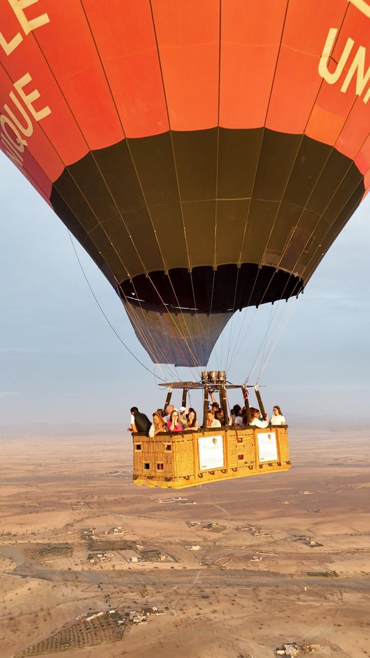 Passenger Basket Beneath a Red-Orange Balloon Near Marrakech